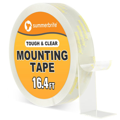 Summerbrite Double Sided Tape Heavy Duty, Clear Mounting Tape Waterproof Transparent Tape,16.4FT Two Sided Adhesive Tape, Removable Wall Tape Sticky Poster Tape for Home,Office