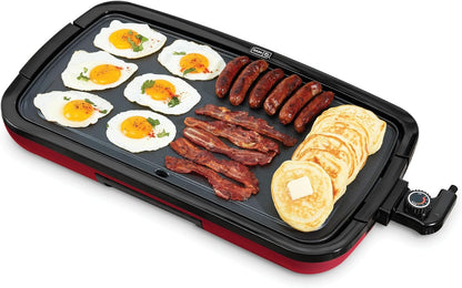 DASH Deluxe Everyday Electric Griddle with Dishwasher Safe Removable Nonstick Cooking Plate for Pancakes, Burgers, Eggs and more, Includes Drip Tray + Recipe Book, 20” x 10.5”, 1500-Watt - Red